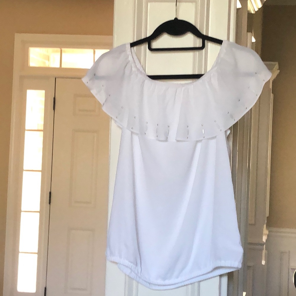 Michael Kors Off-the-Shoulder Ruffle Peasa…